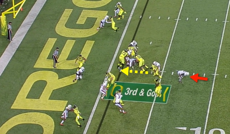 The backside Blitzer finishes the play....